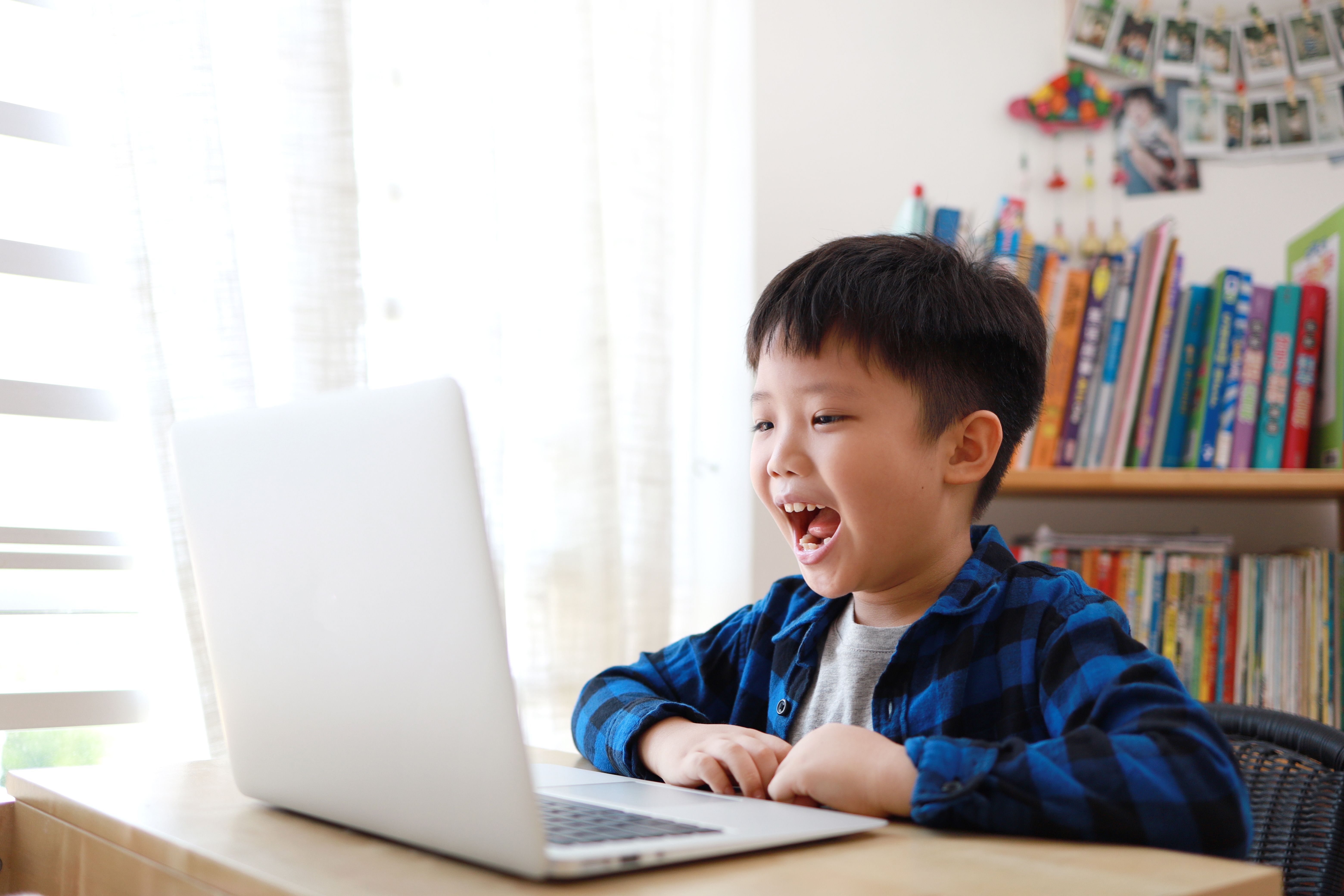 Excited Kid Looking Laptop