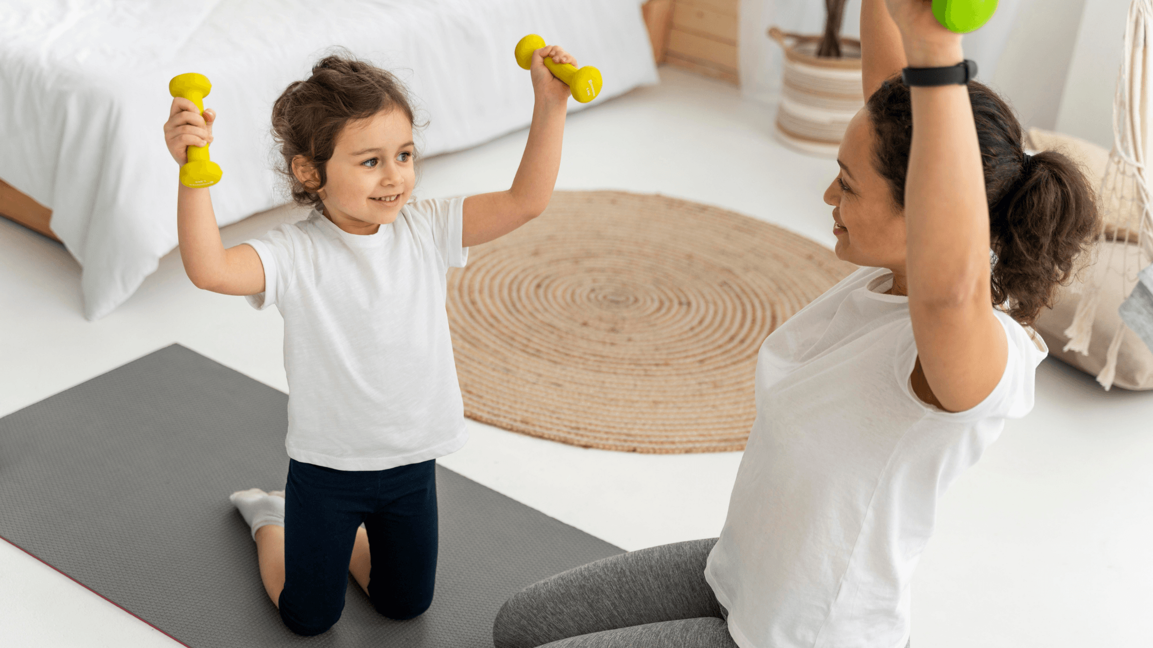 Kid doing exercise with Adult at Home